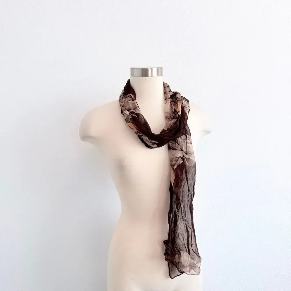 NY&Co Y2K Crinkle Brown Scarf Rose Floral Bright Colorful Boho Long